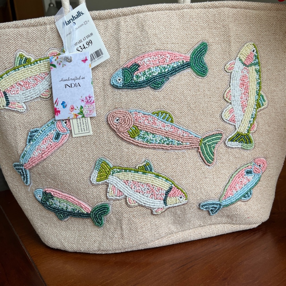 NWT Marshalls beaded sardine fish tote